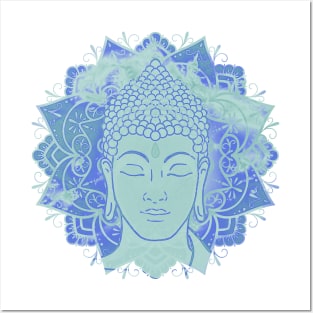 Buddha Face - Blue Mandala Posters and Art